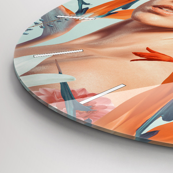 Okrúhle hodiny Žena s kvetmi