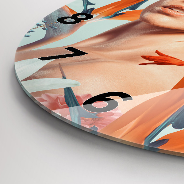 Okrúhle hodiny Žena s kvetmi