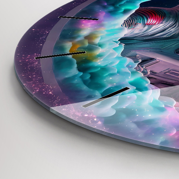 Okrúhle hodiny Kozmonaut a farebné oblaky