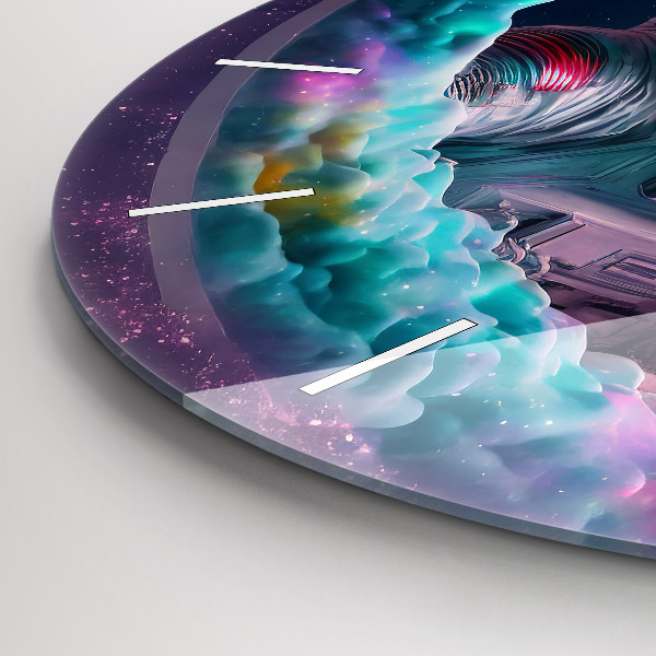 Okrúhle hodiny Kozmonaut a farebné oblaky