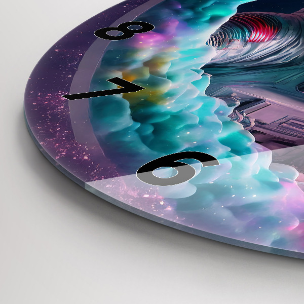 Okrúhle hodiny Kozmonaut a farebné oblaky