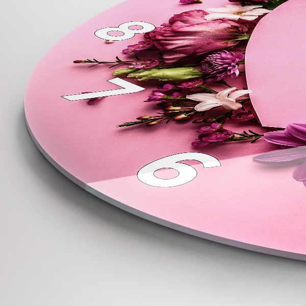 Okrúhle hodiny Srdce vyrobené z kvetov