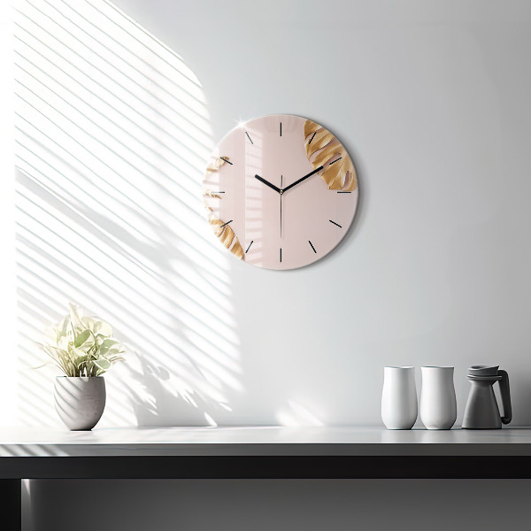 Okrúhle hodiny Zlaté tropické listy