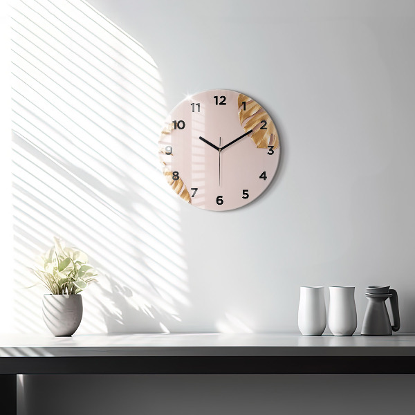 Okrúhle hodiny Zlaté tropické listy