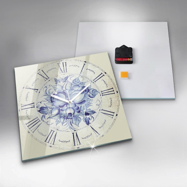 Štvorcové nástenné hodiny Modré kvety