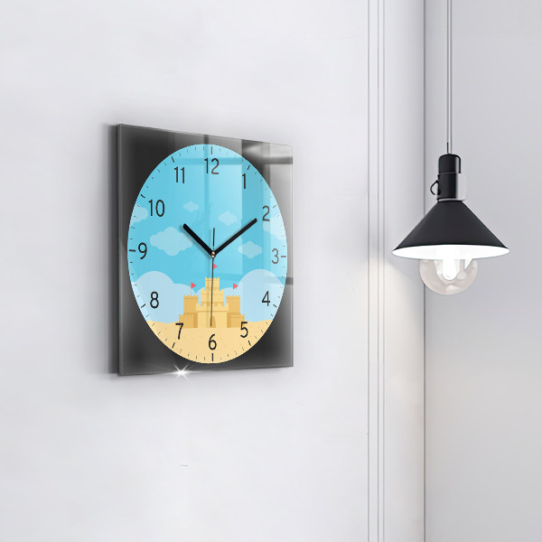 Štvorcové nástenné hodiny Hrad z piesku