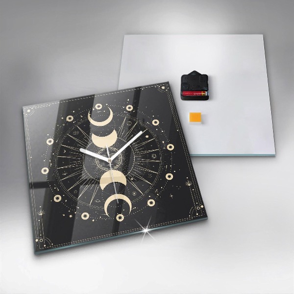 Štvorcové nástenné hodiny Mesiace a Slnko