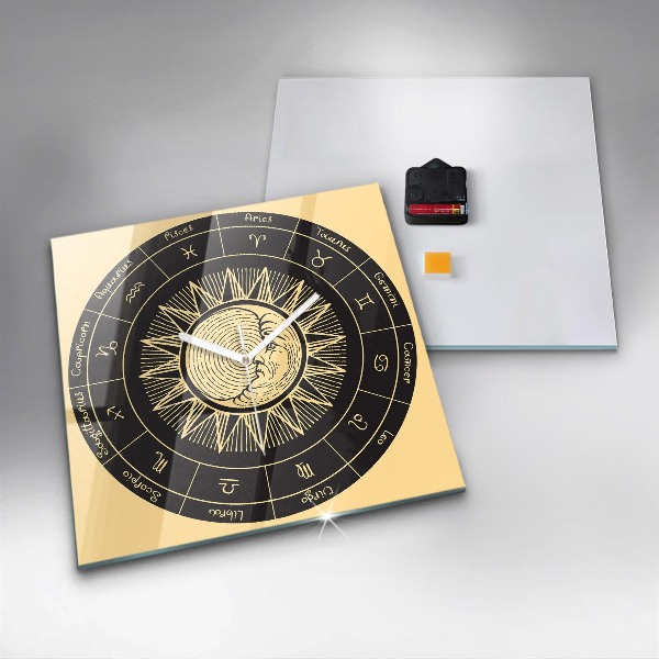 Štvorcové nástenné hodiny Zverokruhy a Slnko