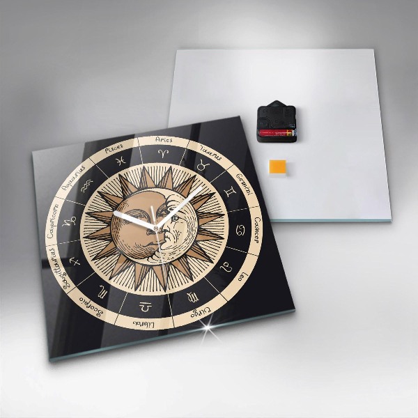 Štvorcové nástenné hodiny Slnko a zverokruhy