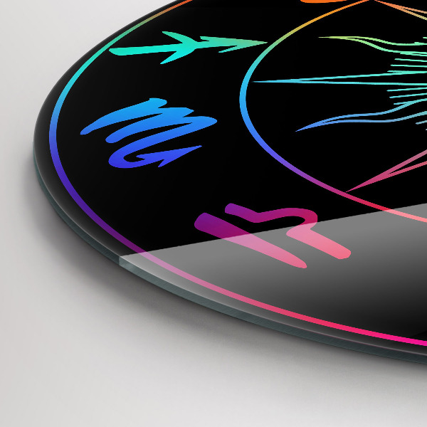 Okrúhle sklenené hodiny Dúhové znamenia zverokruhu a slnko