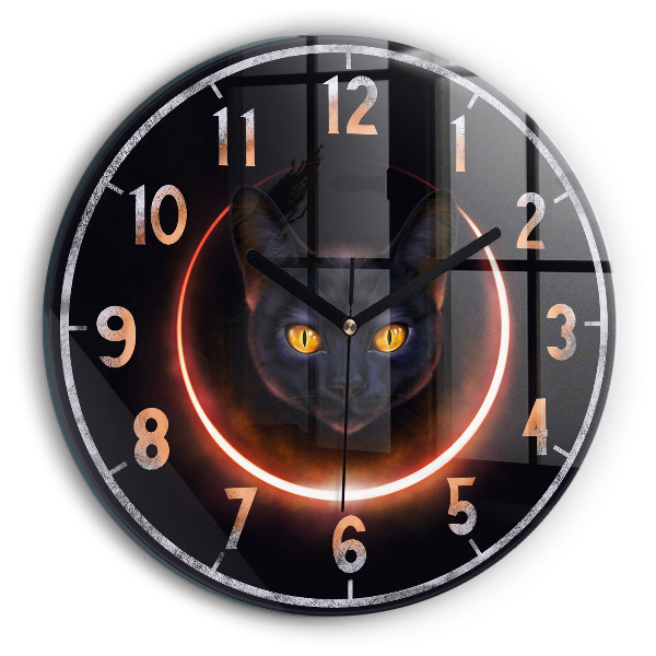 Okrúhle sklenené hodiny Magická mačka